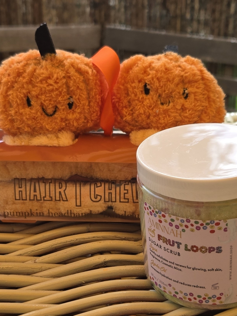 STUDIO DRY Plush Pumpkin HEADBAND & AMINNAH Sugar Scrub BUNDLE